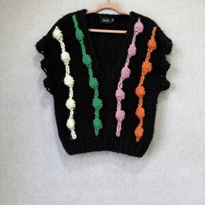 Maeve By Anthropologie Sweater Vest Womens One Size Black Colorful Chunky Knit